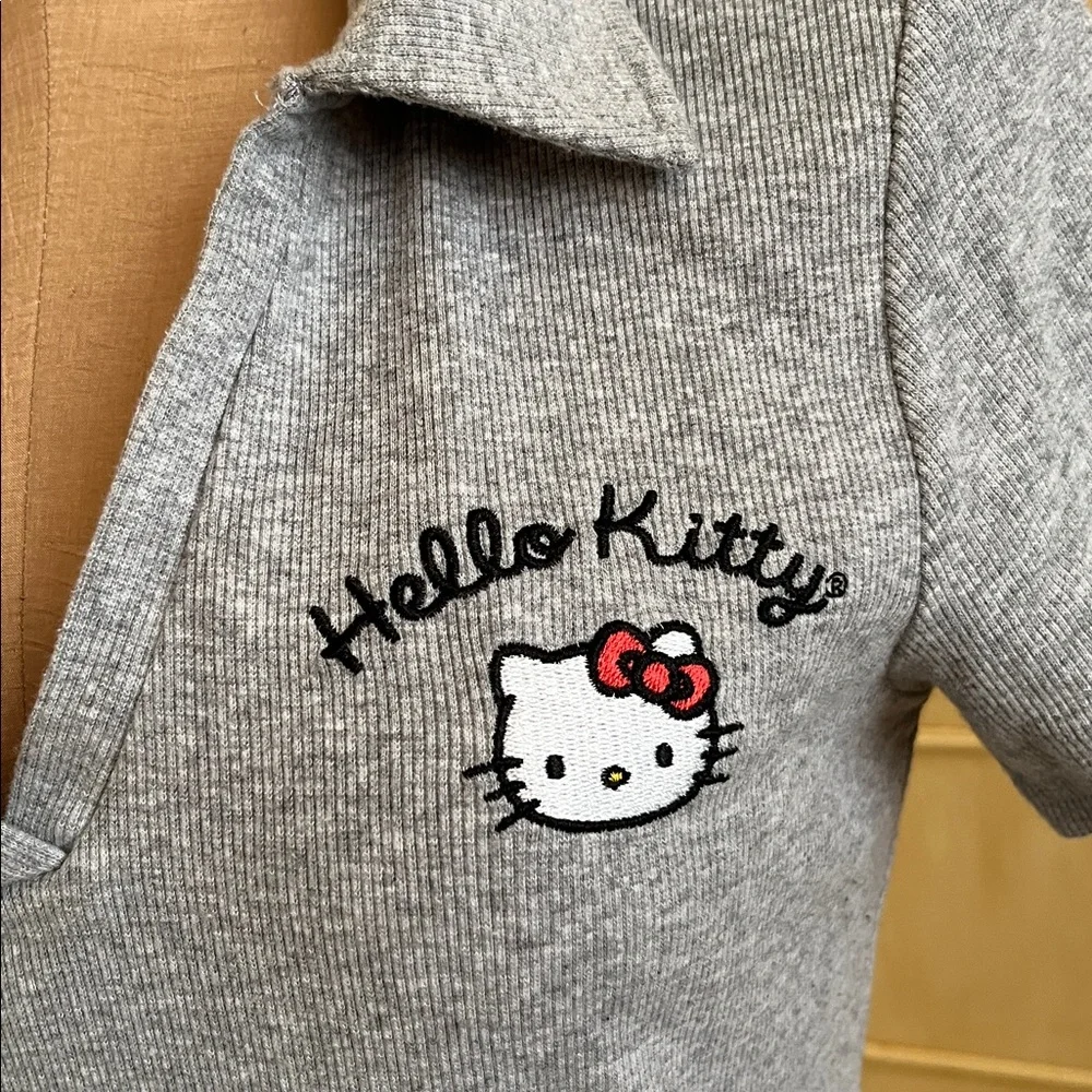 HELLO KITTY by Sanrio Polo Johnny Collar Stretch Rib Knit Grey Short SL Dress XL